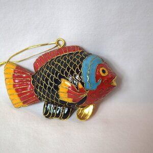 Vintage Cloisonne And Gold Tone Fish Ornament